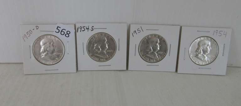 (4) Ben Franklin Half Dollars: 1950-D, 1951, 1954, and 1954-S