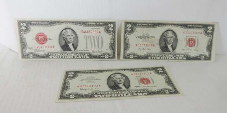 (3) Red Seal $2 Bills: 1928-F, 1953, and 1963