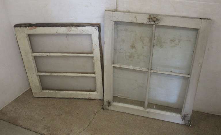 (2) Old Windows: 1- Three-Pane, 2' x 1 1/2'; 1- Four-Pane, 2' x 2'