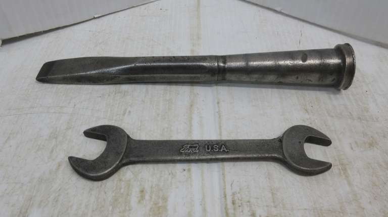 (2) Antique Ford Wrenches, "M" Model A or N Tractor; Ford No. 6 Chisel, 7 5/8"L