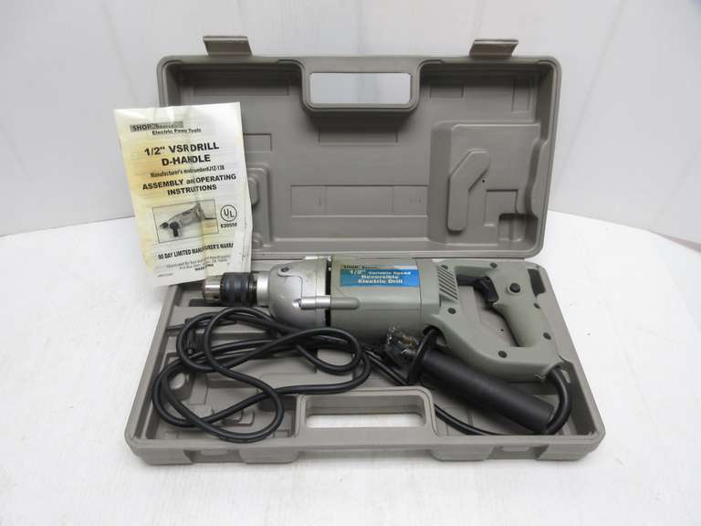 Shop Source 1/2" Variable Speed and Reverse Electric Drill with Handle, Hardshell Case and Instructions Included