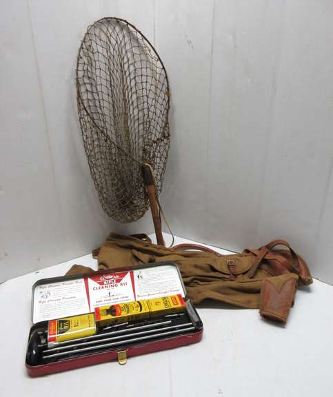 Trout Fishing Net; Outers Rifle Cleaning Kit, No. 477, New; Canvas Gun Bag for Rifle that Breaks Down, No. 4706, 30"L, All Leather Straps Work