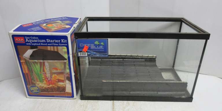 Small Aquarium, 7"W x 10"D x 10", NIB; 10-Gallon Aquarium, 16"W x  8 1/4"D x 10 3/8"H, Used