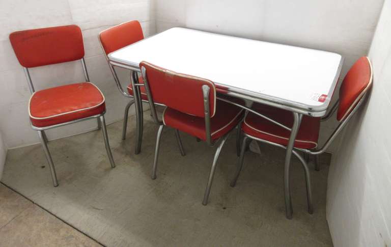 Red Formica Table and (4) Matching Chairs