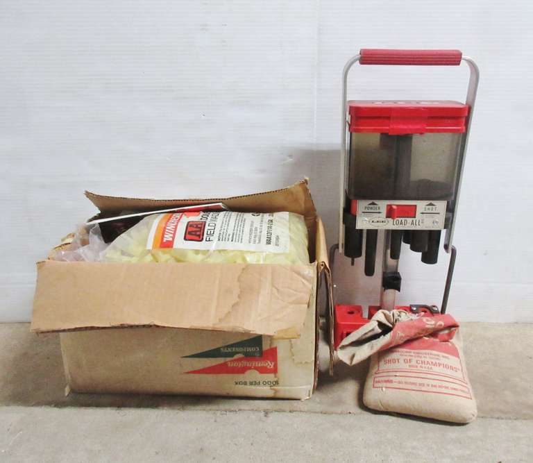 Reloading Set, 12-Gauge Loader, Over 4 lbs. of Lead, Various Size Shells, 1998 Reload Manual, and Various Wads