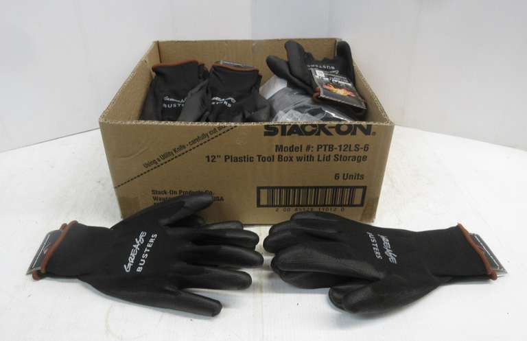 (24) Pairs of Large Grease Busters Work Gloves, Polyester Knit with Polyurethane Coated Palms