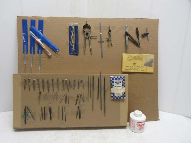 Mini Cutting Tools, and Drill Bits; (4) Strauss Diamond Files, New; Ruby Midget File, New; Misc. Tools