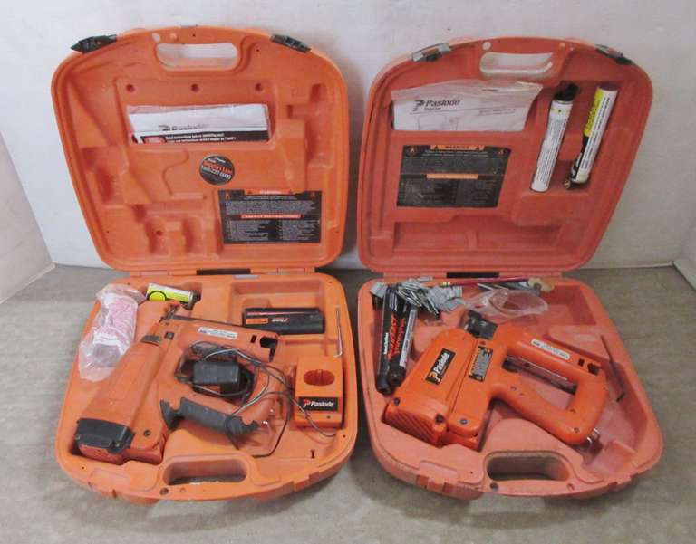 Paslode Impulse Finish Nailer, Large Gas Tube, No Charger, Was Working When Stored Three Years Ago; Paslode Impulse Finish Nailer, Small Gas Tube, Charger, Was Working When Stored Three Years Ago