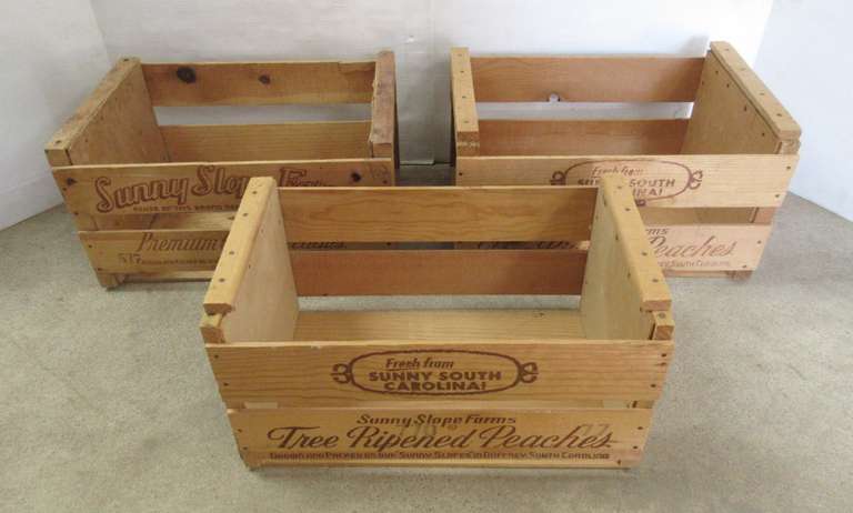 (3) Older Peach Fruit Crates Wood Boxes