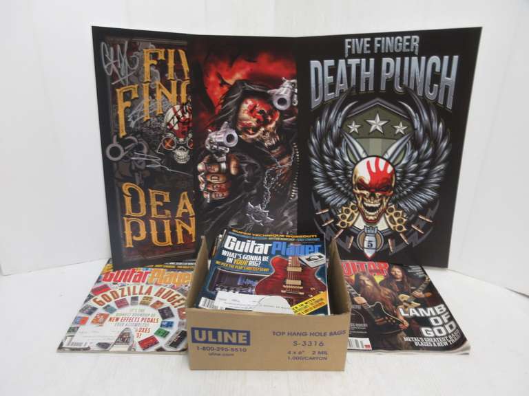 (3) Five Finger Death Punch Posters, Each- 13" x 19"; (20) Guitar Magazines, Featuring: Pink Floyd, Lamb of God, and More
