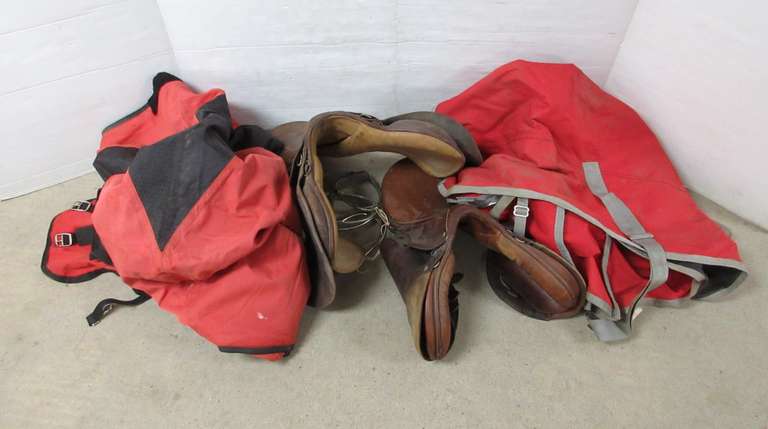 (2) Older English Saddles and Horse Blankets, Unknown Sizes