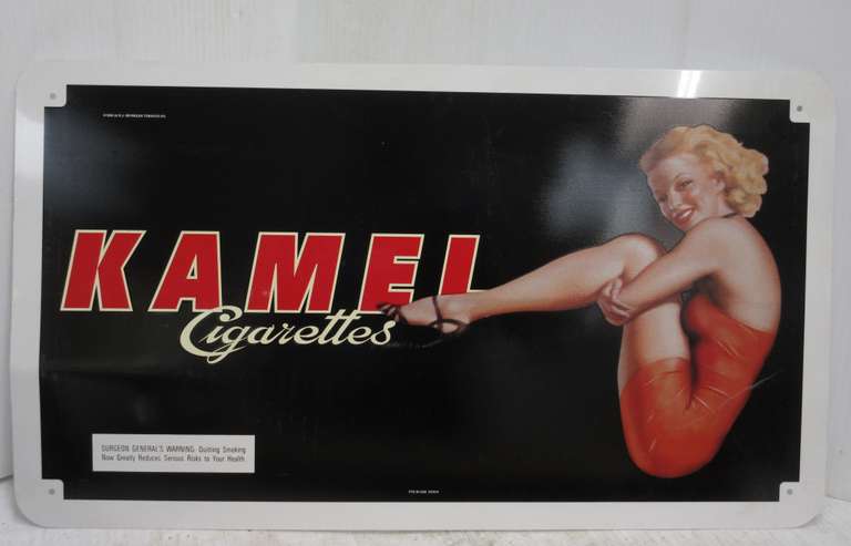 Metal Kamel Cigarettes Sign, RJ Reynolds Tobacco Co. Printed in Corner