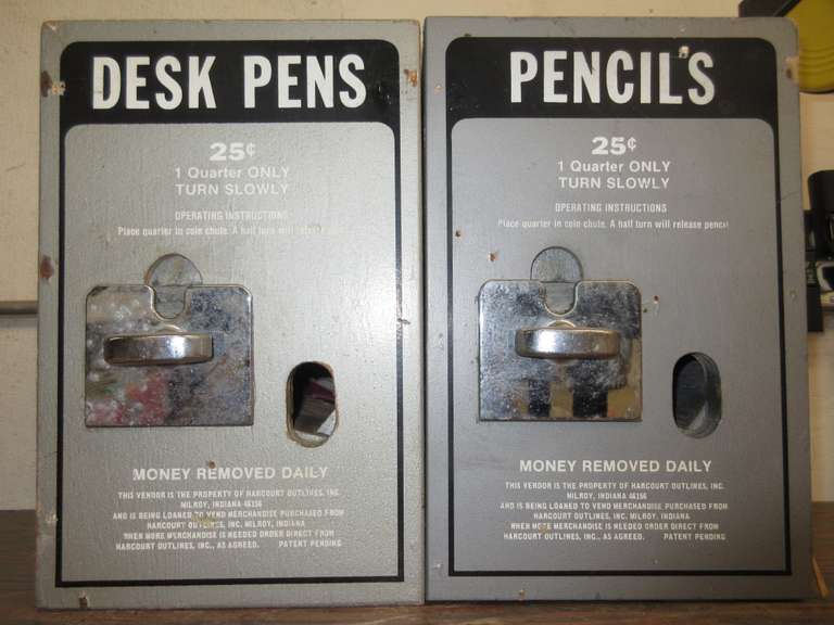 Old Wooden Desk Pens Vending Machine and a Wood Pencil Vending Machine, One Key Works with Both