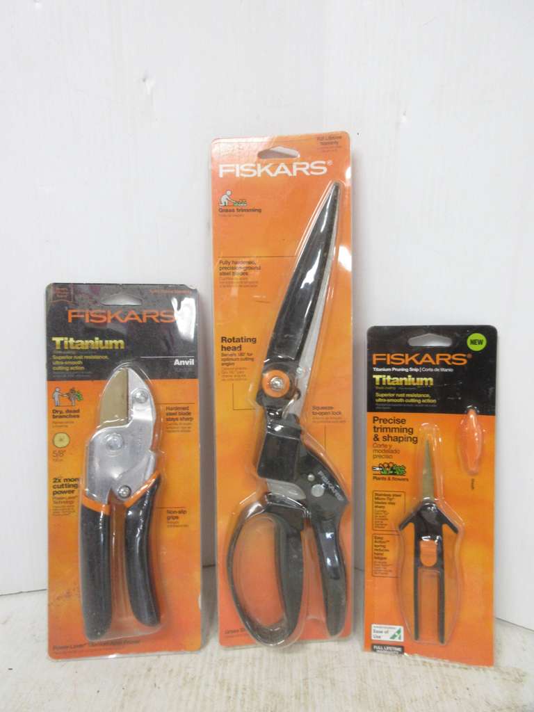 Fiskars Pruning Snip, Fiskars Pruner, and Fiskars Grass Shears