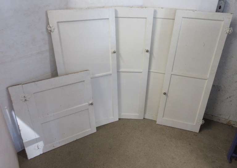 (5) Antique Wood Frames with Two Panes, Painted Glass, and Cabinet Doors with Original Brass Hinges and Hardware