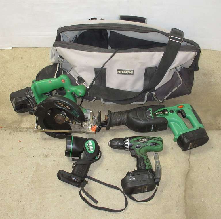 Hitachi Cordless Combo Kit, Includes: Circular Saw, Reciprocating Saw, Drill, Flashlight, Charger, (2) Batteries, and Carry Bag