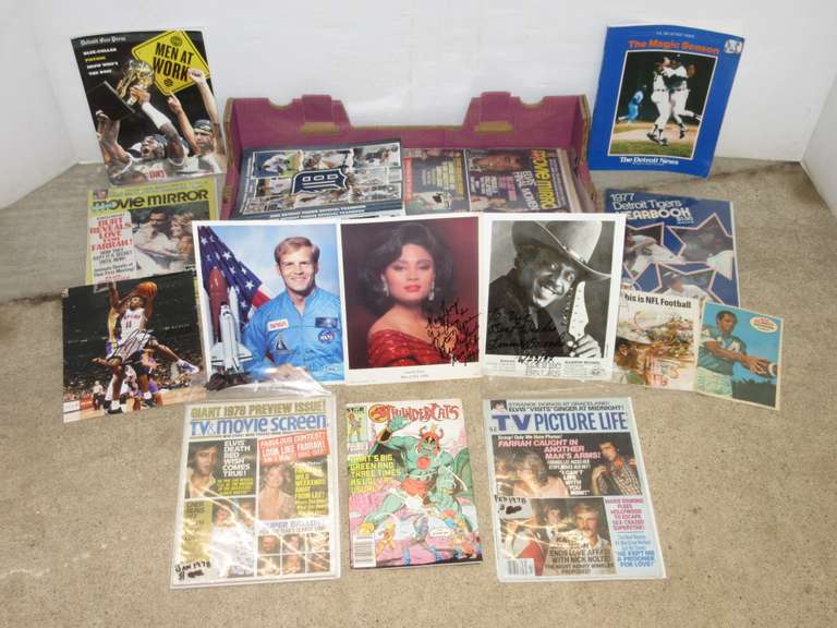 Over (100) Antique and Collectible Ephemera, Including: Comic Books, Sports, Music, Celebrity, Autographs, Tigers and Pistons Yearbooks, and More, Signatures are Not Authenticated by Albrecht Auction