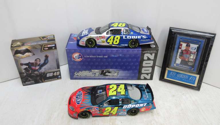 Jimmie Johnson 1/24 Scale No. 48 Lowes 2002 Monte Carlo Stock Car; Dale Earnhardt Jr. No. 88 Batman 2016 SS Limited Edition 1/64 Scale Car; Jimmie Johnson No. 48 Superman 2016 SS Limited Edition 1/64 Scale Car