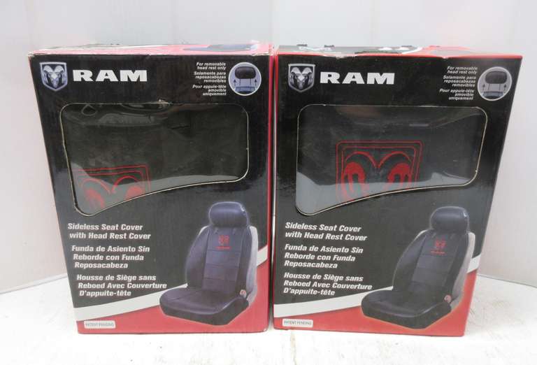 (2) Dodge Ram Black Sideless Bucket Seat Covers with Headrest Covers