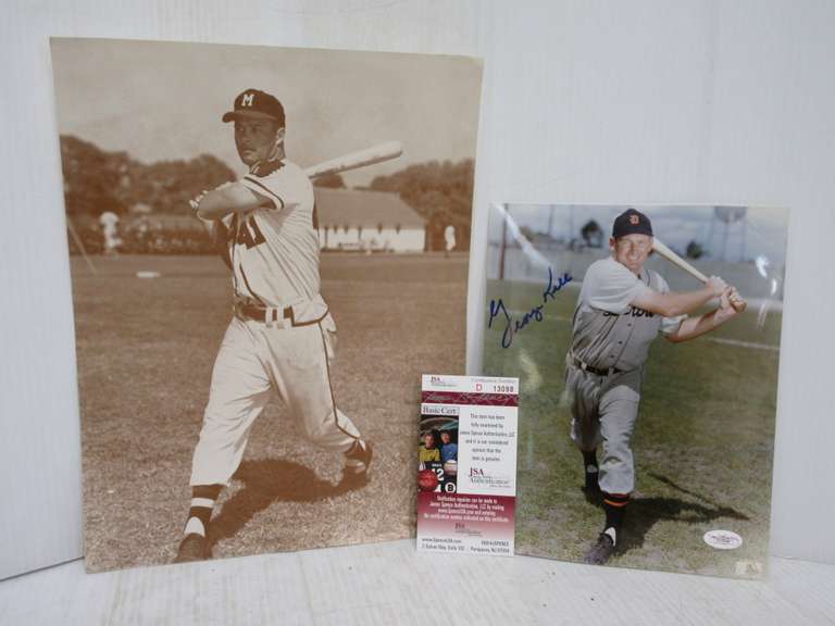George Keel Signed Color Photo with COA, Tigers Hall of Famer, 8" x 10"; Third Baseman Eddie Matthews Photo, 11" x 14"