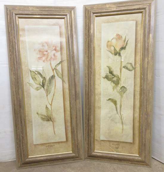 Pair of Framed Prints: Peony, and Rose