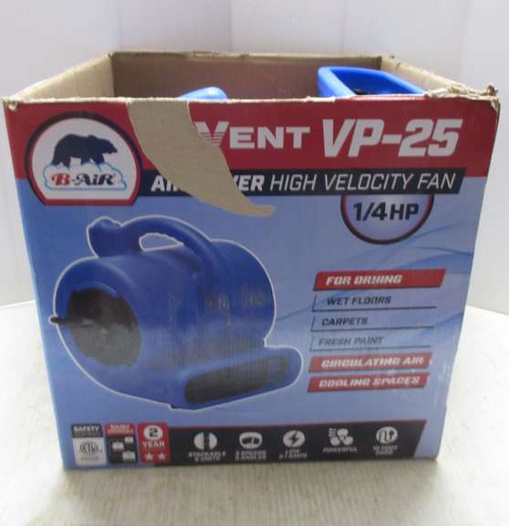 B-Air Air Mover High Velocity Fan, 1/4 HP, Three-Speeds, Light and Compact with Extra Plug Outlet in It