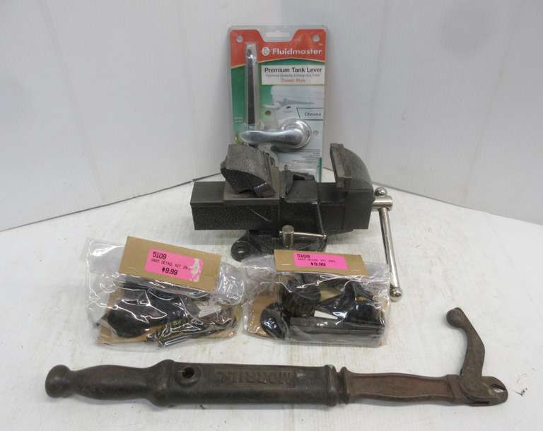 Vise, Needs Repair; Hammer Slide Nail Remover; (2) Packs of 25 Dart Detail Kits; Toilet Handle