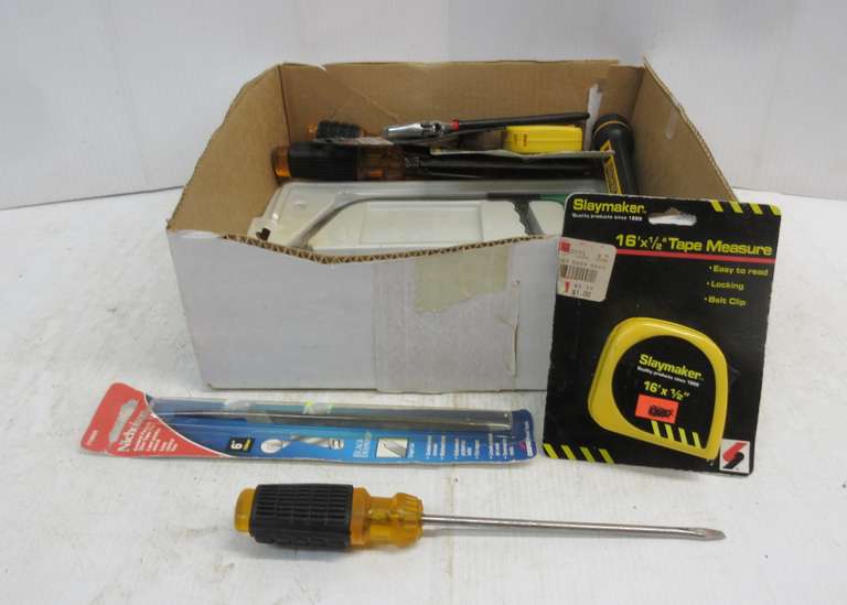 Various Tools, Include: 10-Piece Saw Kit, Screwdriver Set, Tapes, File, Crescent Wrench, and Flashlight