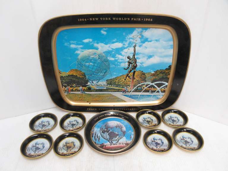 1964 World's Fair Metal Tray Set, Includes: (8) Small Bowls, Plate, and Tray