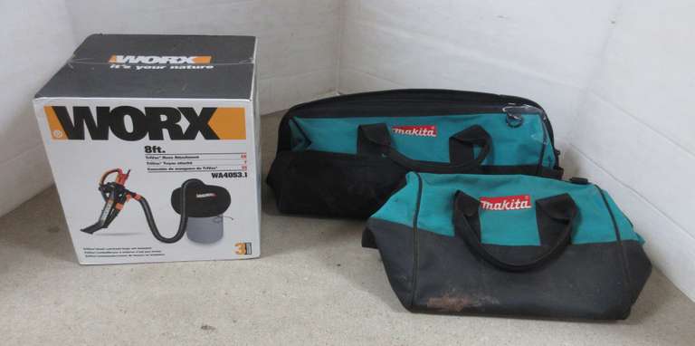 Worx Trivac Hose Attachment, 8'L; (2) Makita Work Tool Bags