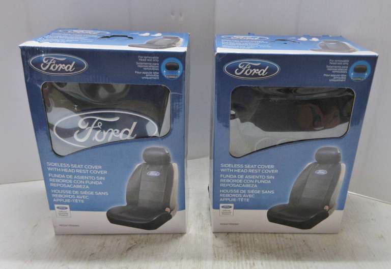 (2) Ford Black Sideless Bucket Seat Covers with Headrest Covers