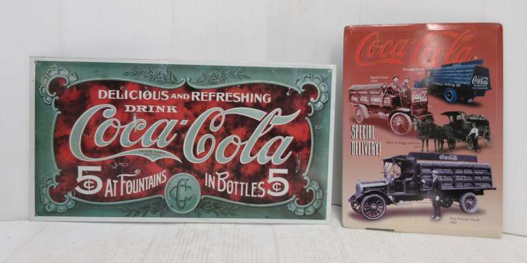 (2) Older Coca-Cola Tin Signs: 1- Says 1996