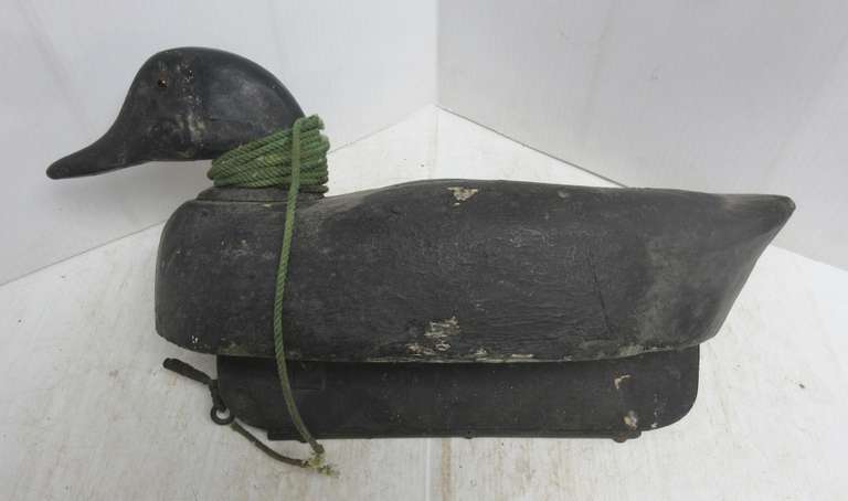 Wooden Duck Decoy, Painted Black in Color, Not Signed but Said to be From Midland Area Carver