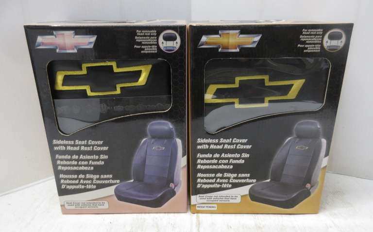 (2) Chevy Sideless Bucket Black Seat Covers with Headrest Covers