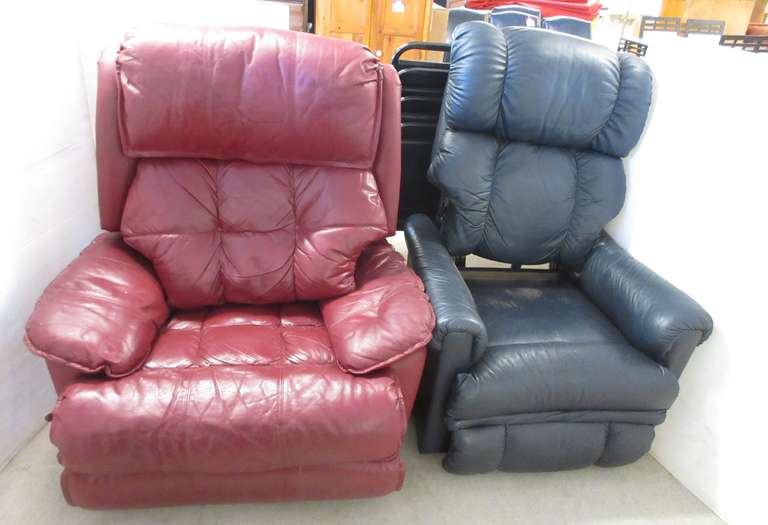 (2) Recliners: 1- Burgundy, 30"W; 1- Navy, 26"W