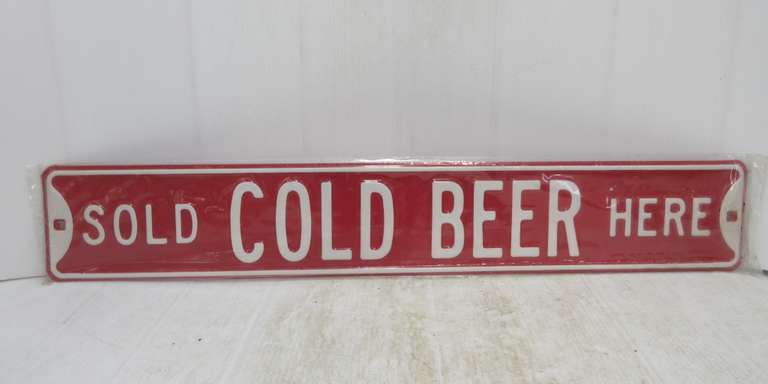 Metal Sign, "Sold Cold Beer Here" in Plastic, Heavy Duty Metal