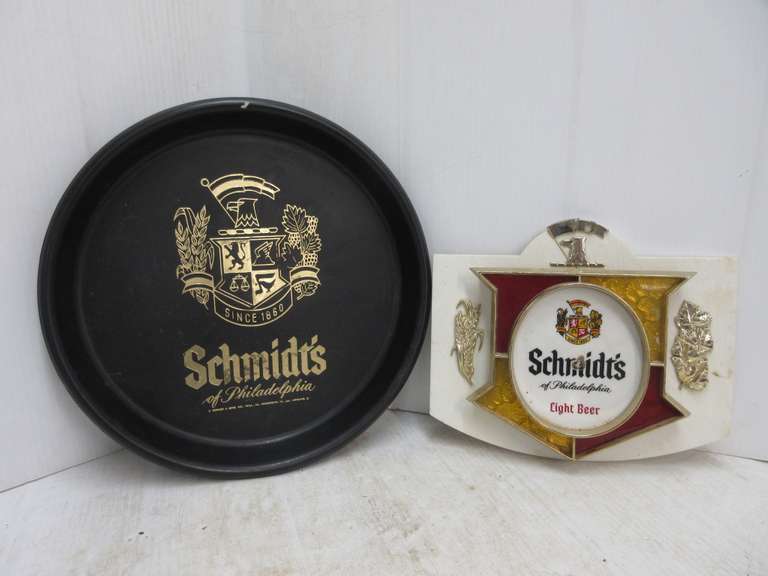 Schmidt Beer Sign, 10"W; Tray, 12"Dia