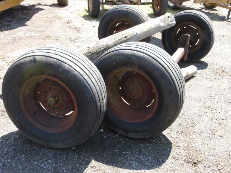 (2)-Old Wagon Axles with Six Lug Rims & Tires