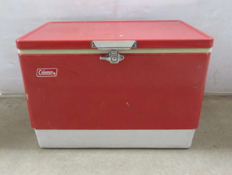 Vintage 1970s Red Coleman Metal Cooler