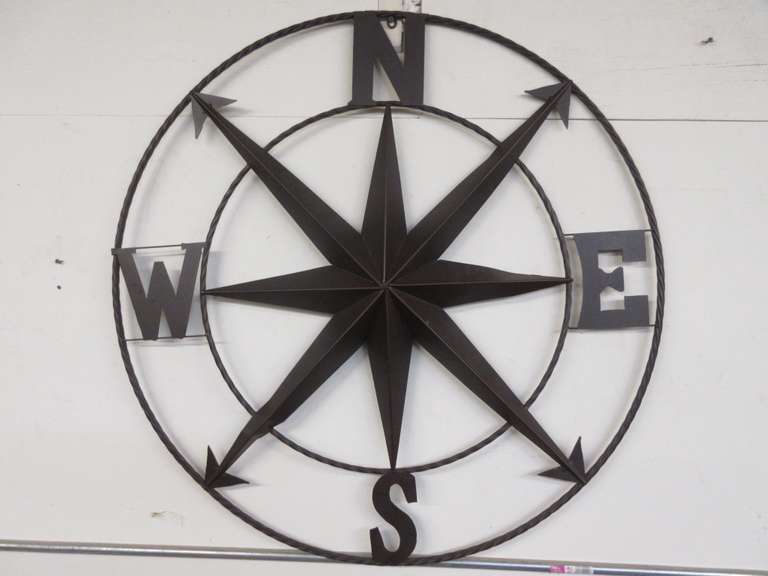 Large Rustic Nautical Compass Metal Art Work Wall Mount