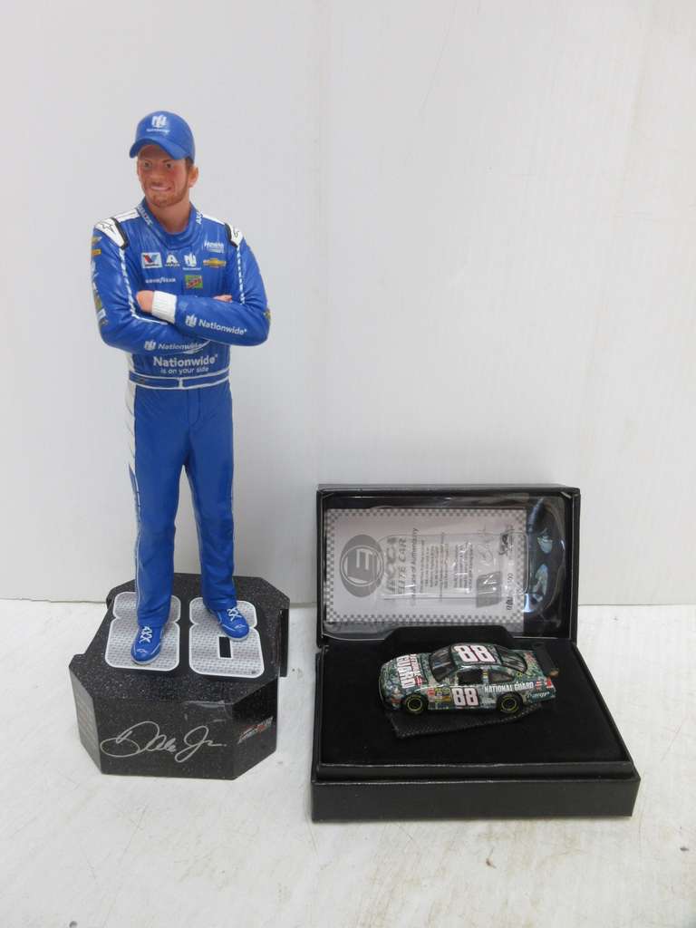 Dale Jr. Figurine, 11"H; RCCA Elite Car, 1/64 Scale, Authentic Replica of the No. 88 National Guard/Defending Freedom (ACU) AMP Energy 2008 Chevy Impala SS