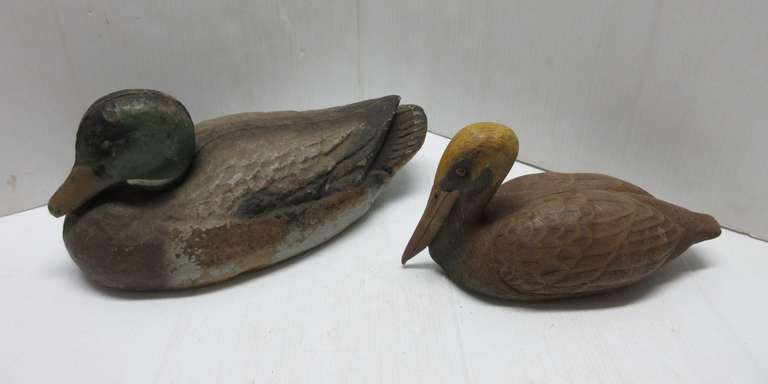 Wooden Baby Pelican and a Duck Decoy