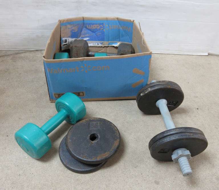 (5) Hand Weights and Several 5 lb. Plates