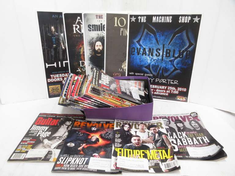 (5) Machine Shop Presents Posters: 10 Years with Finger Eleven, Evans Blue, Smile Empty Soul, All That Remains, and Hinder, Each- 13" x 17"; (20) Guitar Magazines, Featuring: Black Sabbath, GNR, Pink Floyd, and More