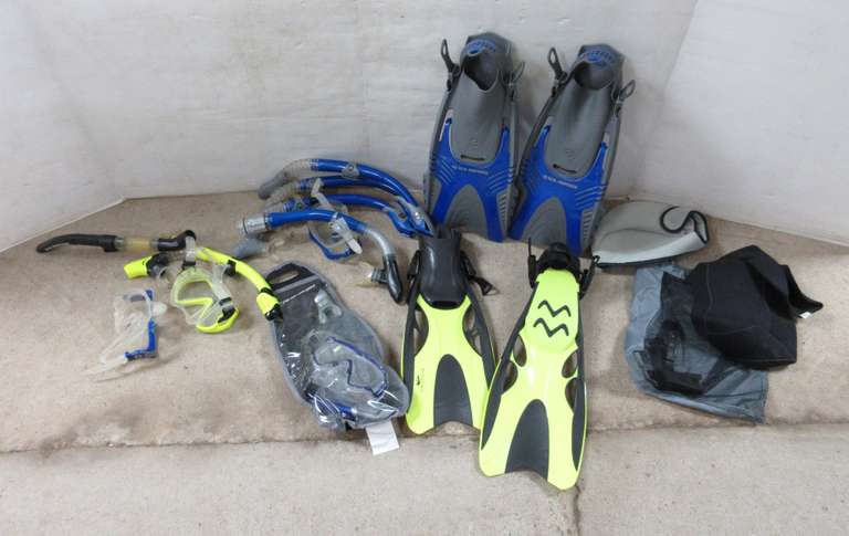 (2) Pairs of Swim Fins, (4) Pairs of Goggles, (6) Snorkels