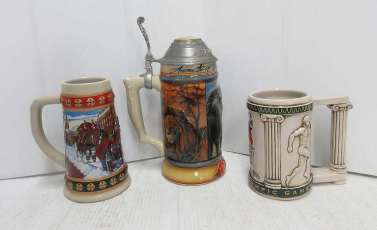 (3) Vintage Budweiser Mugs/Steins: 1993 Holiday, 1996 Atlanta Olympics, and 1997 C5308