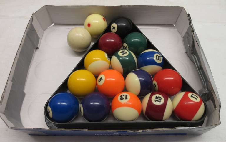 Full Set of Pool Balls and Rack